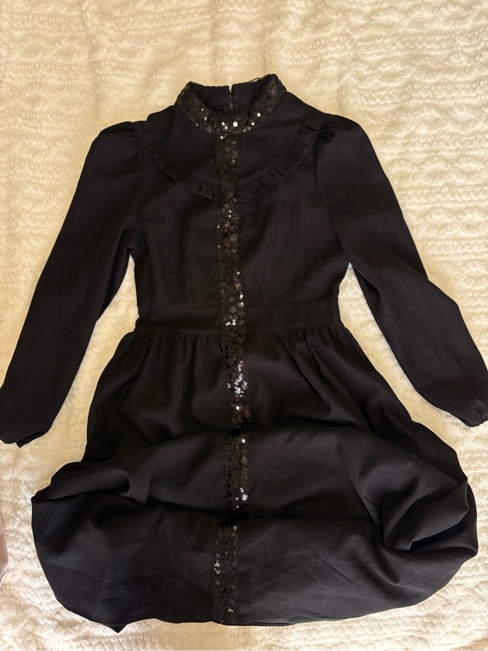 Black Sequined Trim Long-Sleeve Maxi Dress